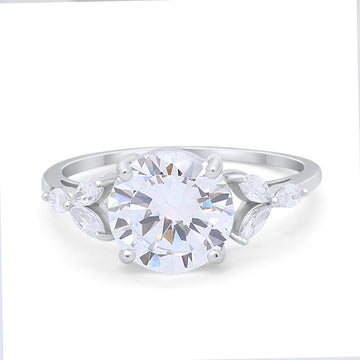 Large Stone Cocktail Art Deco Engagement Ring Round Simulated Cubic Zirconia 925 Sterling Silver